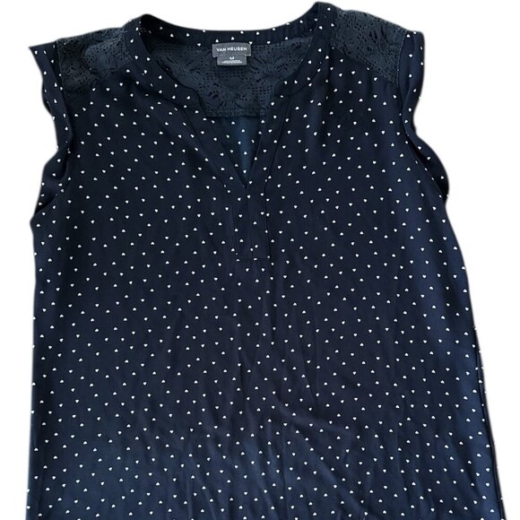 Van Heusen Tops - 🔥 4 for $20 DEAL 🔥Van Heusen Navy Heart Print Lace Shoulder Blouse (M)